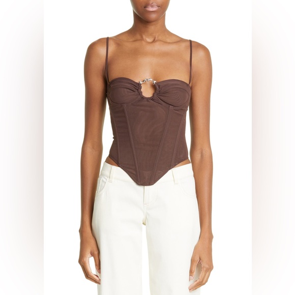 Miaou Tops - NWT MIAOU Deia O-Ring Mesh Corset Top in Umber